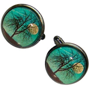 Bassin and Brown Leafless Tree and Moon Cufflinks - Blue/White/Black