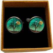 Bassin and Brown Leafless Tree and Moon Cufflinks - Blue/White/Black