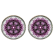 Bassin and Brown Mandala Flower Spray Cufflinks - Purple/White