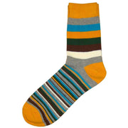 Bassin and Brown Medium and Thin Stripe Midcalf Socks - Gold/Grey/Blue