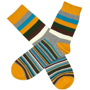 Bassin and Brown Medium and Thin Stripe Midcalf Socks - Gold/Grey/Blue