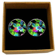 Bassin and Brown Tropical Plants Cufflinks - Black/Green/Blue