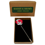 Bassin and Brown Two Colour Rose Jacket Lapel Pin - Red/Blue