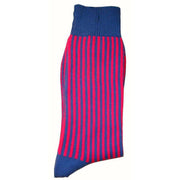 Bassin and Brown Vertical Stripe Midcalf Socks - Mid Blue/Deep Pink