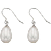 Beginnings Freshwater Pearl Drop Hook Earrings - White/Silver