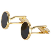 David Van Hagen Gold Plated Onyx Round Cufflinks - Black/Gold