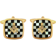 David Van Hagen Masonic Embossed Square Cufflinks - Mother of Pearl/Onyx