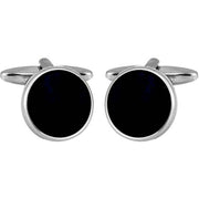 David Van Hagen Rhodium Plated Onyx Round Cufflinks  - Black/Silver