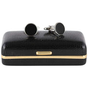 David Van Hagen Rhodium Plated Onyx Round Cufflinks  - Black/Silver