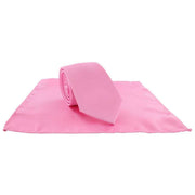 Michelsons of London Slim Satin Polyester Pocket Square and Tie Set - Pink