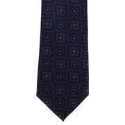 Michelsons of London Traditional Medallion Tie and Pocket Square Set - Navy/Brown