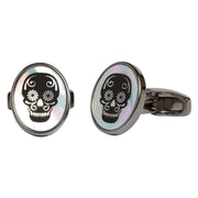 Simon Carter Mother of Pearl Sugar Skull Cufflinks - Black/White