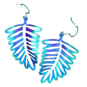 Ti2 Titanium Large Fern Leaf Drop Earrings - Green