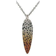 Ti2 Titanium Leopard Print Long Drop Pendant - Silver/Brown