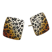 Ti2 Titanium Leopard Print Square Stud Earrings - Silver/Brown