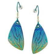 Ti2 Titanium Small Wave Pattern Plectrum Drop Earrings - Green