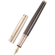 Waldmann Pens Tuscany Pinstripe 18ct Gold Nib Fountain Pen - Chocolate Brown/Rose Gold