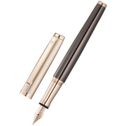 Waldmann Pens Tuscany Pinstripe Stainless Steel Nib Fountain Pen - Chocolate Brown/Rose Gold